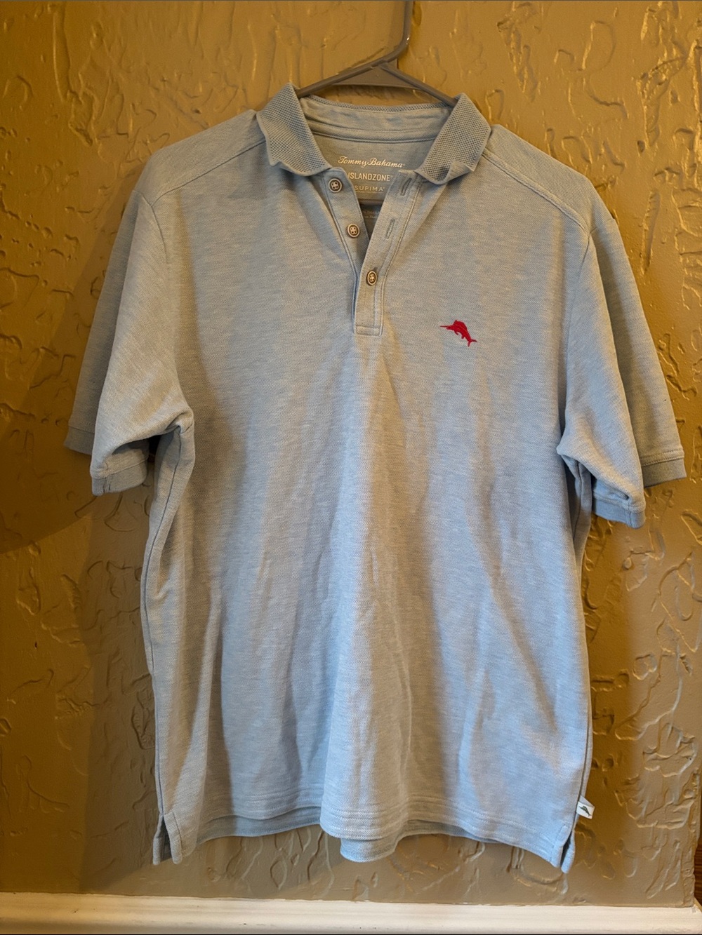 Tommy Bahama Light Blue Polo with Red Logo Embroidery